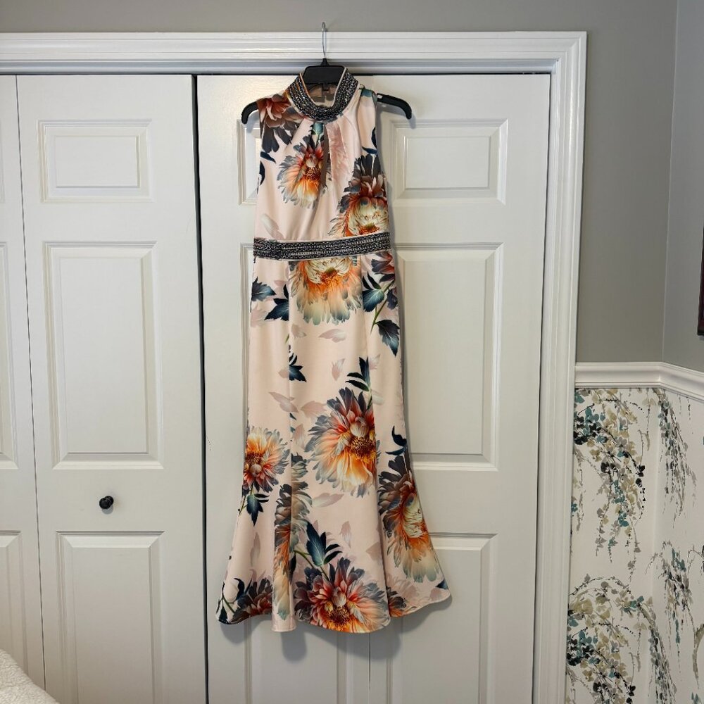 Karen Millen Diamante Trim Delicate Floral Woven Sleeveless Maxi Dress